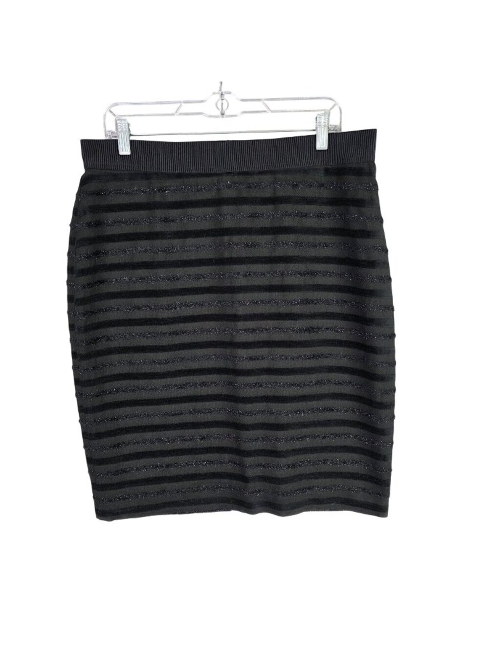 Womens Ann Taylor Black Striped Textured Pencil Skirt Acrylic Blend Size 14
